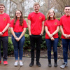The 2019-2020 Delta-Psi chapter officers pose for a photo during the chapter's Phi Alpha Theta T-shirt Spirit Day on March 11, 2019. They are: (left to right) Reagan Smith (secretary); Katie Allison (senator); Luke Sower (president); Megan Ledbetter (vice president); and Mac Hazlerig (senator). Photo by Hannah Heckart