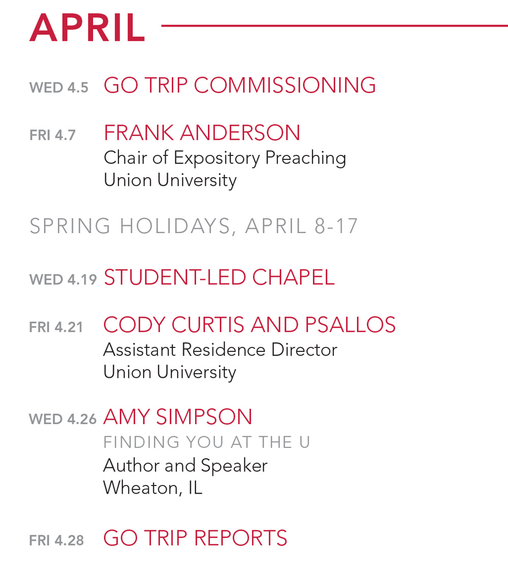 April Schedule
