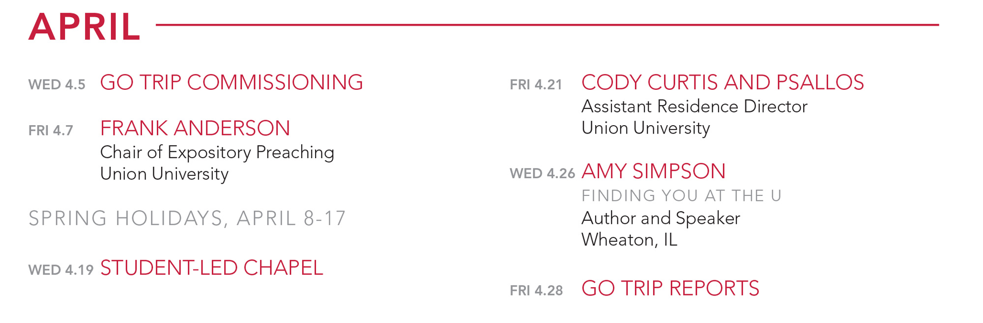 April Schedule