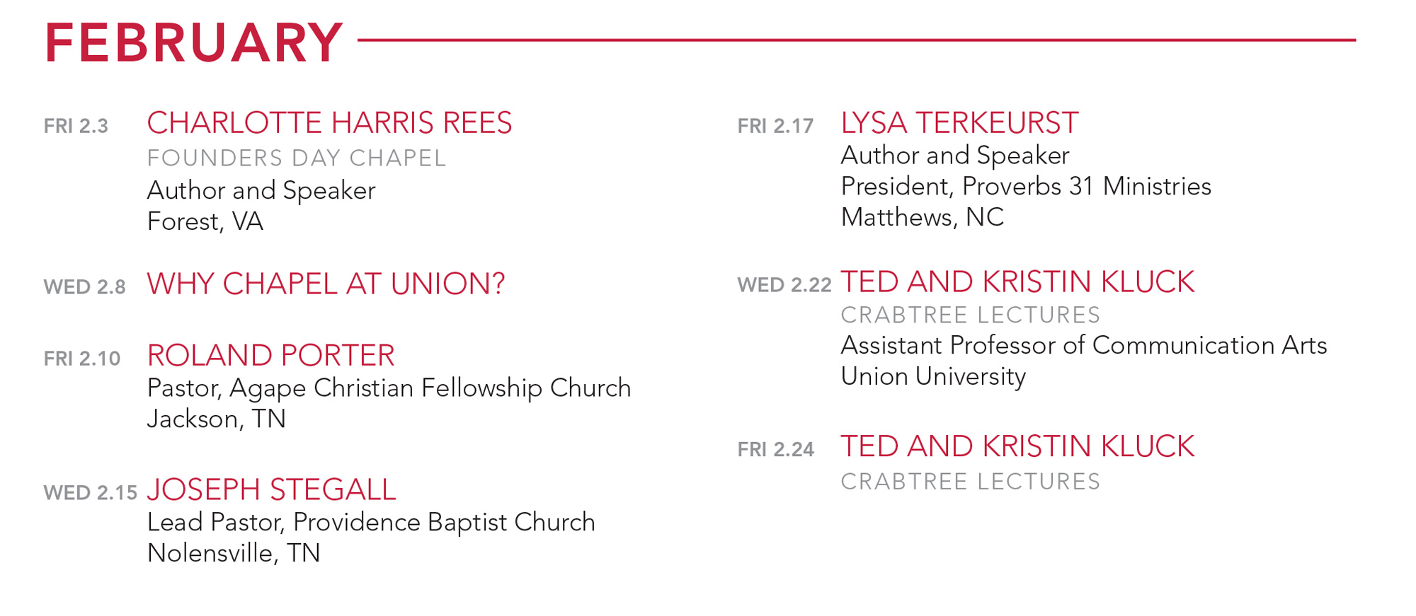 February Schedule