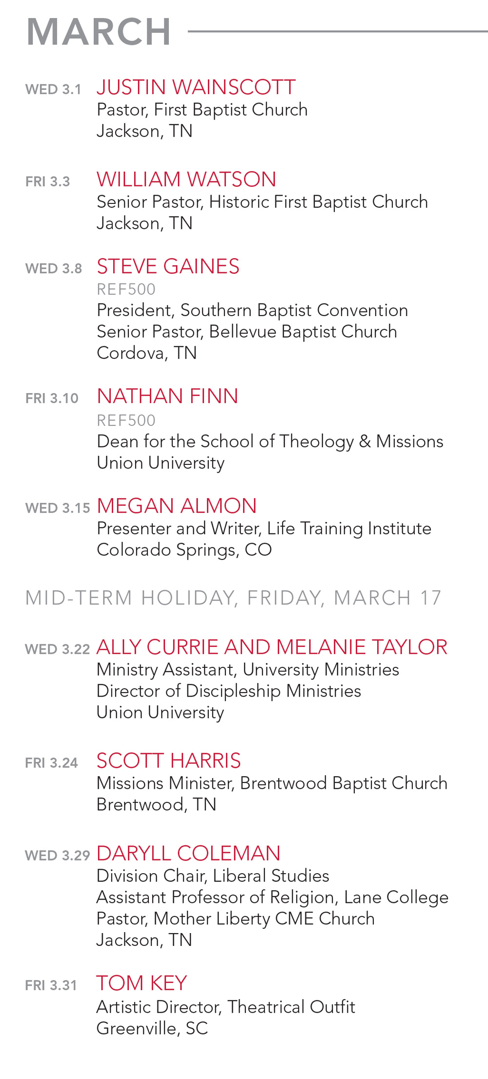 March Schedule