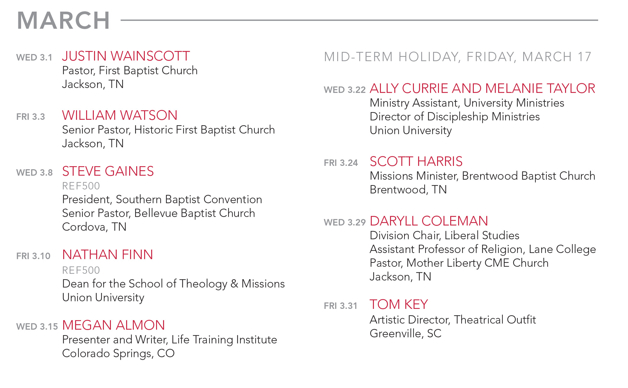 March Schedule