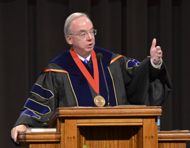 David S. Dockery speaks during the Aug. 23 convocation service. (Photo by Morris Abernathy)