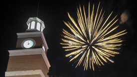 Fireworks over Miller Tower during the recent Family Weekend event. (Photo by Morris Abernathy)