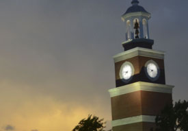 Miller Tower in the evening. (Photo by Morris Abernathy)