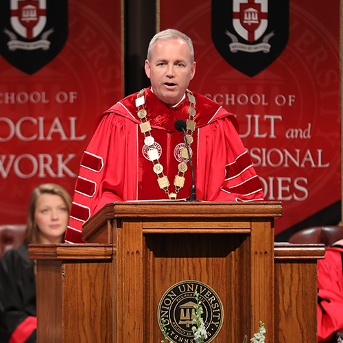 Union President Samuel W. "Dub" Oliver delivers the fall convocation address Aug. 23. (Photo by Kristi Woody)