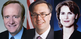 The 2008 Union Forum series will feature Paul Begala (left), Michael Gerson and Claire Shipman.