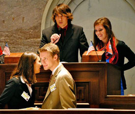 Union University students (front row, from left) Katie Mohler, Ryan Hoover, (back row, from left) Micah Roeder and Kylie McDonald were four of 18 from Union who participated in the Tennessee Intercollegiate State Legislature General Assembly Nov. 18-21 in Nashville.