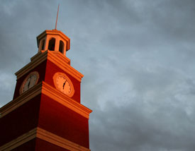 Miller Tower at sunset. (Photo by Deanna Santangelo)
