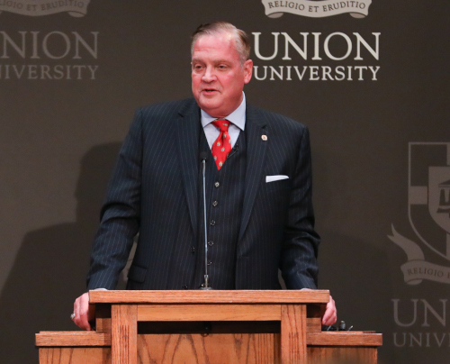 R. Albert Mohler Jr. speaks March 16 during the Dockery Lectures. (Photo by Kristi Woody)