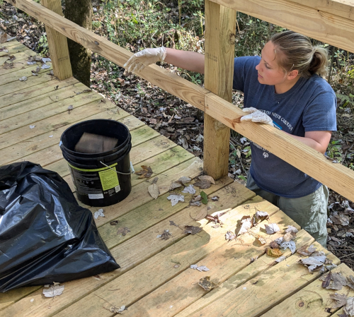 Union junior Mackenzie Cooper works at Cypress Grove Nature Park during Campus and Community Day. 