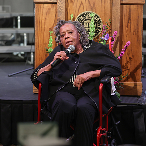 Shirlene Mercer, the last living member of the Freshmen Four, spoke at Union's Black Heritage Month Celebration.