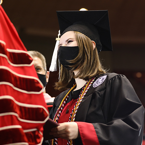 Charissa Kinchen receives her political science degree during Union’s fall commencement ceremony Dec. 12 at Oman Arena. (Photo by Kristi Woody)