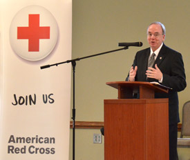 President Dockery accepts the inaugural Humanitarian of the Year award from the Jackson Area Chapter of the American Red Cross. (Photo by Morris Abernathy)