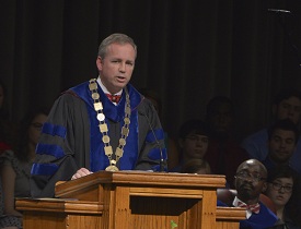 Dr. Samuel W. "Dub" Oliver, makes his first fall convocation address as the 16th president of Union University (Photo by Morris Abernathy)