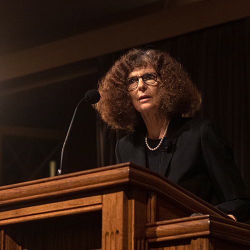 Civil War historian Joan Waugh spoke on the life and legacy of Ulysses S. Grant during the 23rd annual Carls-Schwerdfeger History Lecture series Oct 21, 2019. (Photo by Joey Echeverria)