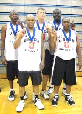 Paul Jackson (center) and his Senior Olympics teammates -- Charles Corley, George Woods, Michael Price and Ronald Weddle.
