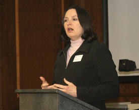 Social work professor Terry Blakley speaks at a forum on World AIDS Day. (Photo by Morris Abernathy)