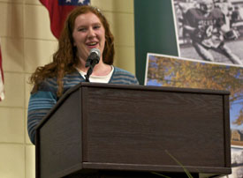 Amanda Bennett speaks during the International Public Debate Association national tournament.
