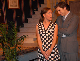 Katie Patterson and Matt Stimmel rehearse a scene from "Arsenic and Old Lace," which will run through May 1. (Photo by Morris Abernathy)