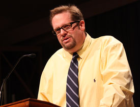 Hunter Baker speaks in a chapel service at Union. (Photo by Ebbie Davis)