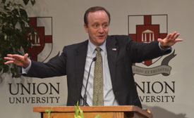 CNN political analyst Paul Begala speaks at Union Forum March 7. (Photo by Morris Abernathy)