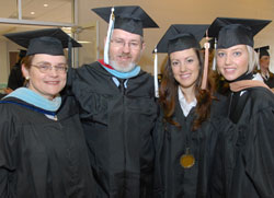 Three members of the Betts family graduated from Union University Dec. 16. Pictured from left are Union registrar Jane Betts, her husband Steve and his two nieces, Jenni Betts and her sister Melissa Betts Alexander.