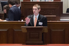 Logan Brasher speaks during this year's Tennessee Intercollege State Legislature General Assembly. 