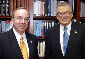 Union President David S. Dockery (left) and Charles Colson in the president's office in 2005. (Photo by Morris Abernathy)