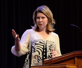 Cherie Harder, president of Trinity Forum, speaks in chapel Nov. 30. (Photo by Anne Richoux)