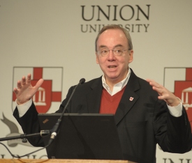 Union President David S. Dockery discusses the work of the Great Commission Resurgence Task Force March 15 at Union. (Photo by Morris Abernathy)