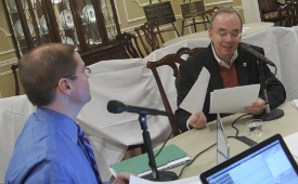 Baptist Messenger editor Doug Baker (left) interviews Union President David S. Dockery about the Great Commission Resurgence Task Force. (Photo by Morris Abernathy)
