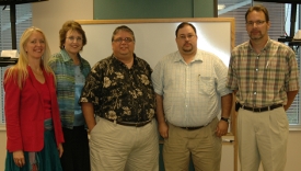 The first class of students to graduate from Union University Hendersonville is, from left, Sharon Schempp, Rene Holt, Brian Baker, Thomas Brown and Bobby Ginn. (Photo by Renee Dauer)