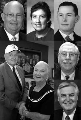 Union Hall of Fame inductees include (clockwise, from upper left) David Blackstock, Sandy Fitzgerald, Bobby Jelks, Don Morris, Charles Spain and Benny and Norma Fesmire.