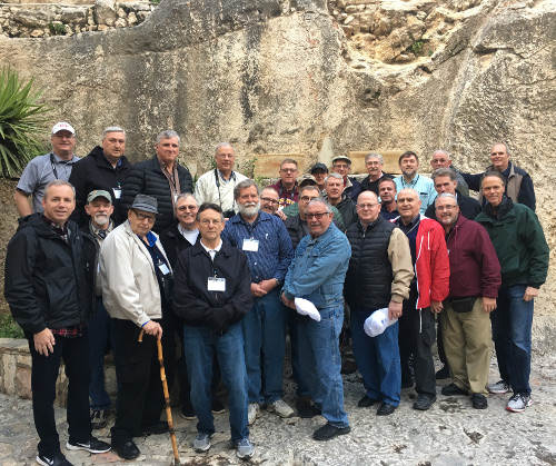 Union University President Samuel W. "Dub" Oliver poses with Baptist directors of missions and faculty members from Union's School of Theology and Missions at the garden tomb in Jerusalem.