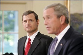 President George W. Bush announces from the Oval Office the nomination of Supreme Court justice nominee John Roberts as his nominee as Chief Justice. (White House photo by Paul Morse)