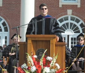 Charles Fowler delivers the commencement address at the July 31 graduation ceremony. (Photo by Morris Abernathy)