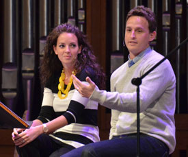 Ben and Lynley Mandrell speak during the Crabtree Family Life chapel series April 5. (Photo by Morris Abernathy) 