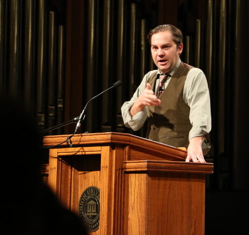 Sean McMeekin speaks at the 20th annual Carls-Schwerdfeger History Lecture.
