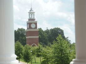 The view of Miller Tower from Providence Hall. (Photo by Morris Abernathy)
