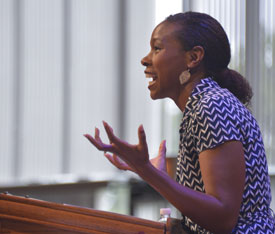 Trillia Newbell of the Ethics and Religious Liberty Commission speaks at Union about racial diversity. (Photo by Morris Abernathy)
