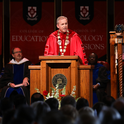 Union President Samuel W. "Dub" Oliver speaks at Fall Convocation. (Photo by Kristi Woody)