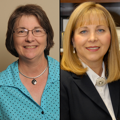 Mary Anne Poe (left) and Beverly Absher have been named deans of two new schools created by Union trustees April 21. 