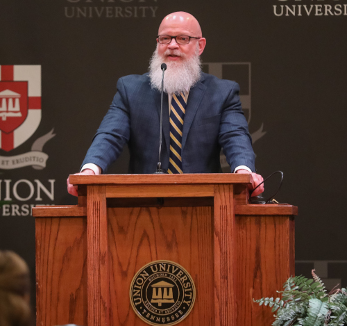 Zane Pratt delivers the inaugural W.D. Powell Missions Lecture. (Photo by Kristi Woody)