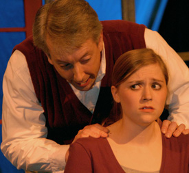 Paul Sorrell (left), Union's coordinator of interlibrary loans, and junior Jill Casey have lead roles in "Proof," which opens Oct. 12 and runs through Oct. 17. (Photo by Morris Abernathy)