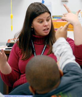 Julie Propst, a 2005 Union graduate, says God has helped her to love children in her classroom who were hard to love. (Photo by Morris Abernathy)