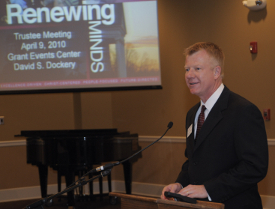 Chairman Rod Parker presides over the April 9 trustee meeting. Trustees re-elected Parker to serve as chairman for another year. (Photo by Morris Abernathy)