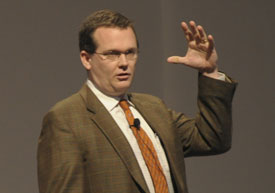 Read Schuchardt, of Wheaton College (Ill.) speaks at a Feb. 11 chapel service. (Photo by Morris Abernathy)