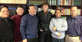 Five Union University Doctor of Ministry students from Singapore spent two weeks on the Union campus this month for coursework. Pictured from left are Charlie Lee, Malcolm Sze Kuay Goh, Sun Giam Ng, Greg Thornbury (dean of the School of Theology and Missions), Peter Cho Ma Na Ling and Thiam Hong Tan.
