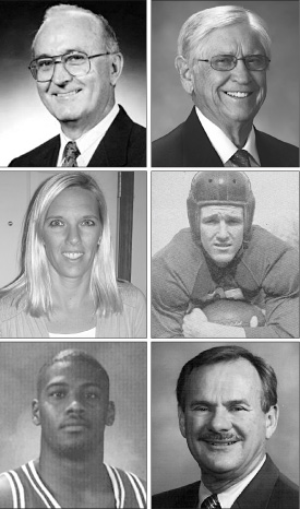 New inductees into the Union University Sports Hall of Fame include (clockwise from top left) Bob Agee, Kenneth Hawkins, James Jones, Gerry Neese, Warren Olden and Lauren Nicole Hayden Martin.